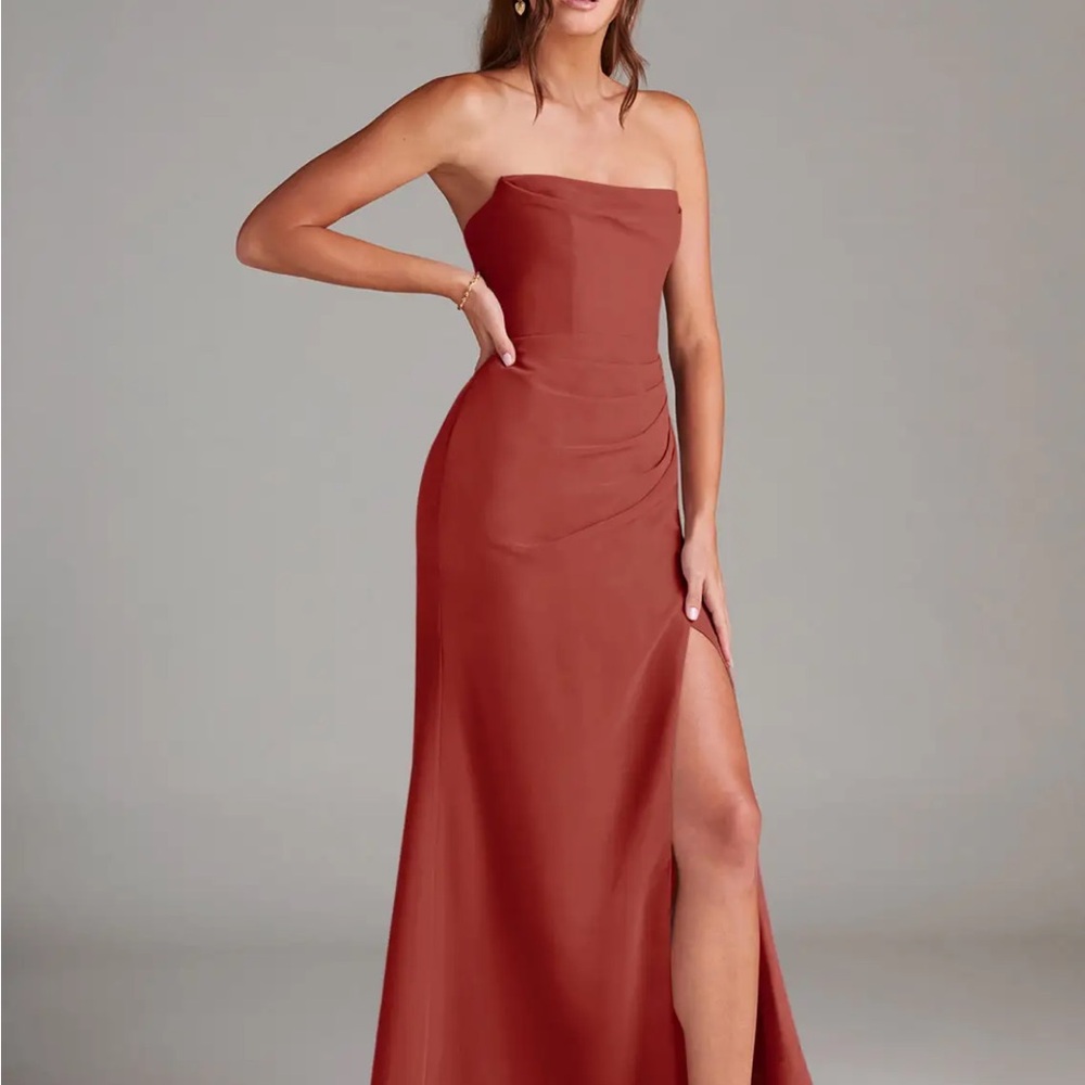 Azazie Terracota Strapless Bridesmaid Dress